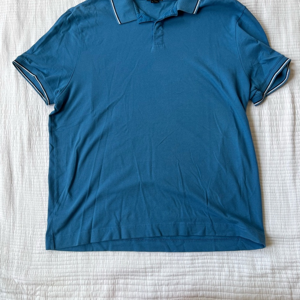 Theory Blue Polo Shirt with White Piping